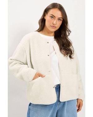 Yours Collarless Fleece Jacket - Natural