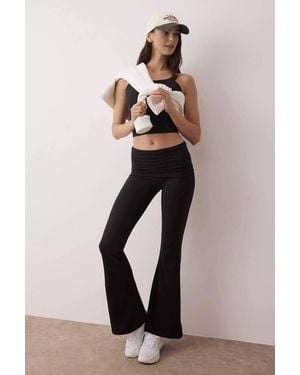 WOVCOR Knit High-Waist Foldover Flare Leggings - Black