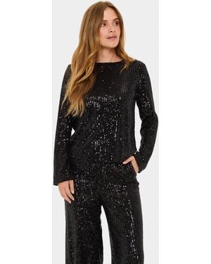 Saint Tropez Neyana Long Sleeve Sequin Blouse - Black