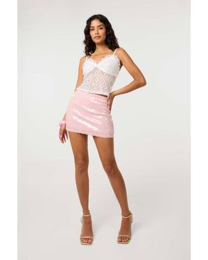 Pink Vanilla Lace Trim Sequin Skirt - Pink