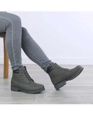 AJVANI Low Heel Lace Up Grip Sole Worker Ankle Boots - Grey