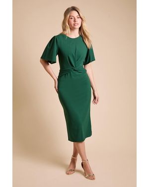 Dorothy Perkins Twist Front Angel Sleeve Pencil Dress - Green
