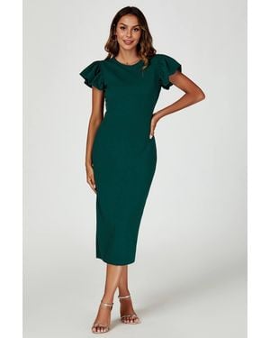 FS Collection Ruffle Sleeve Bodycon Midi Dress - Green