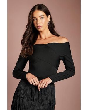 Coast Wrap Detail Bandage Bardot Top - Black
