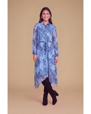 Dorothy Perkins Petite Hanky Hem Printed Chiffon Shirt Dress - Blue