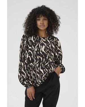 Kaffe Kamille Long Sleeve Round Neck Blouse - Black