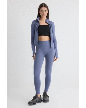 WOVCOR Reflective Detail Brushed-Fabric Knitted Sports Leggings - Blue