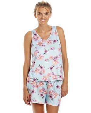 CAMILLE Lightweight Floral Print Short Pyjama Set - White