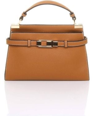 AJVANI Satchel Top Handle Mini Tote Grab Bag - Brown
