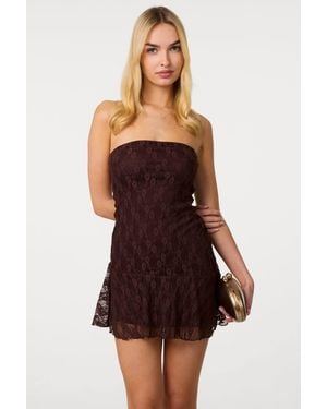 Pink Vanilla Asym Lace Bandeau Dress - Brown