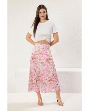 WOVCOR Floral Print Satin Maxi Skirt - Pink