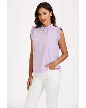 FS Collection Frill Trim Sleeve Frill Neck Blouse Top - Purple