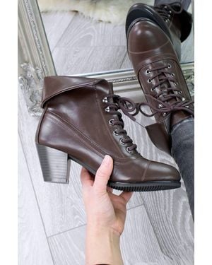 AJVANI Mid Heel Lace Up Granny Pixie Ankle Smart Boots - Grey
