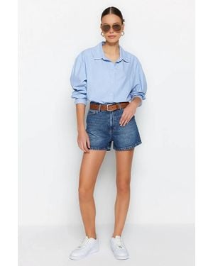 WOVCOR High Waist Denim Tailored Short - Blue