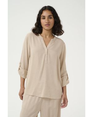 Kaffe Milia Long Sleeve Notch Neck Blouse - Natural