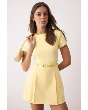 WOVCOR Belted Tailored Short Sleeve Fitted Playsuit - Natural