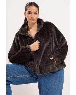 Yours Faux Fur Funnel Neck Jacket - Black