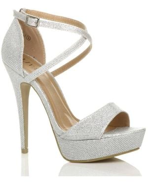 AJVANI High Heel Crossed Straps Platform Sandals - Metallic