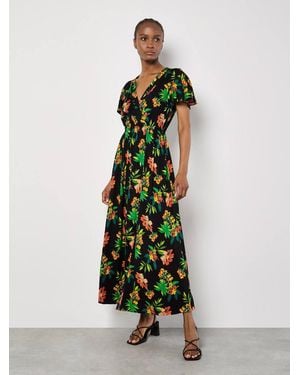 Apricot Tropical Print Wrap Maxi Dress - Green