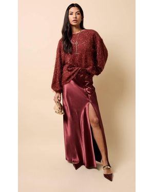 Little Mistress Cherry Satin Maxi Skirt - Red