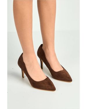 Miss Diva Ingree Pointed Toe Faux Suede Court Heels - Black