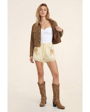 Nasty Gal Cotton Embroidered Lace Trim Shorts - Natural