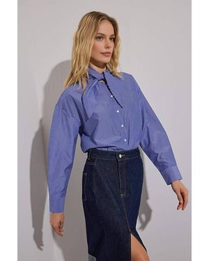 WOVCOR Stripe Shirt W/ Scarf Tie Neck Detail - Blue