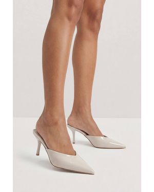 MissPap Faux Leather Pointed Stiletto Heeled Mules - Natural