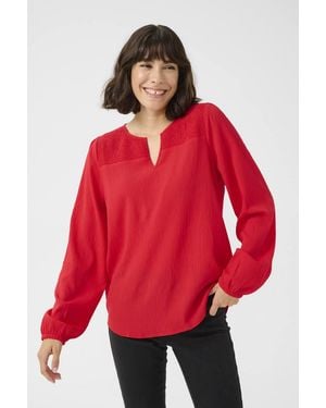 Kaffe Kalinda Smock Yoke V-Notch Neck Blouse - Red