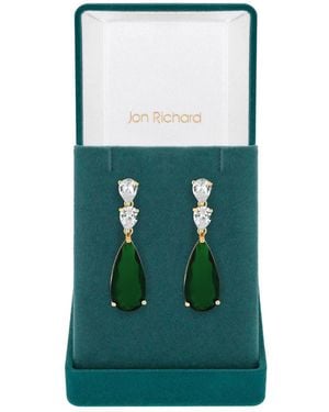 Jon Richard Gift Packaged Cubic Zirconia Pear Drop Earrings - Green