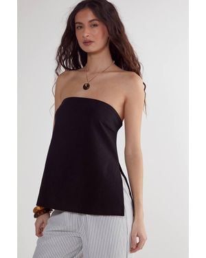 Nasty Gal Linen Mix Bandeau Top - Black