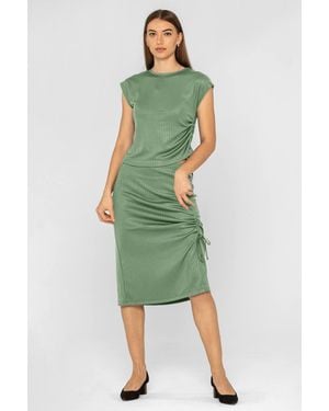 Enorsia Ruched Crew Neck Top & Midi Skirt Co-Ord - Green