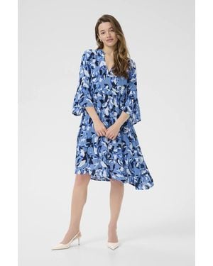 Kaffe Edita Tiered Knee-Length V-Neck Dress - Blue