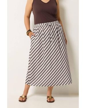 Yours Linen Look Stripe Skirt - Brown
