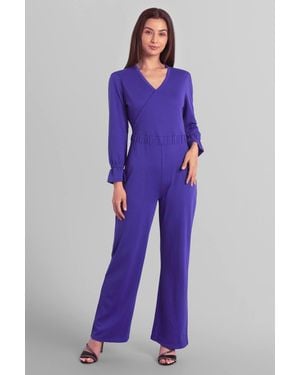 Enorsia Long Sleeve Wrap Jumpsuit - Blue