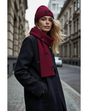 WOVCOR Ribbon Bow Detail Knit Scarf & Beanie Set - Red