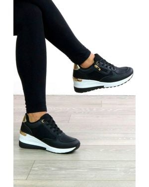 AJVANI Mid Wedge Heel Trim Lace Up Trainers - Black