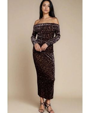 Little Mistress Leopard Print Velvet Midaxi Skirt - Natural