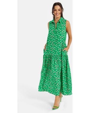 Liquorish Oversized Cherry Print Maxi Dress - Green