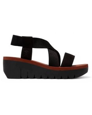 Infinity Leather Fly London Yabi922Fly Leather Sandals Espadrille Platform Wedges - Black