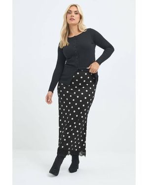 Yours Polka Dot Lace Hem Skirt - Blue