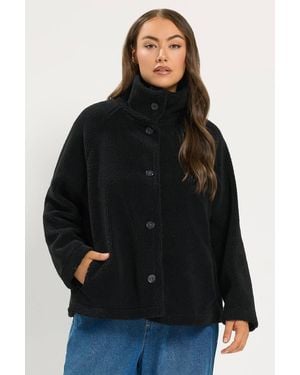 Yours Funnel Neck Borg Jacket - Black