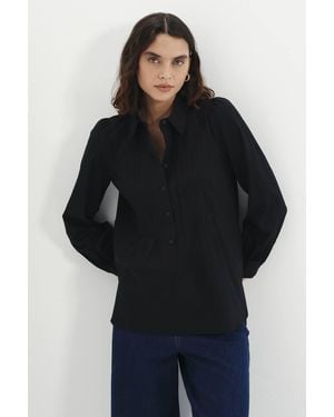 Finery London Mimi Cotton Rich Collared Shirt - Black