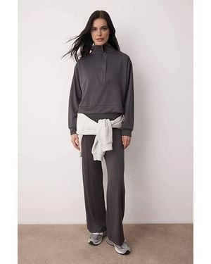 WOVCOR Soft Touch Knit Top & Wide Leg Trouser Co-Ord Set - Grey