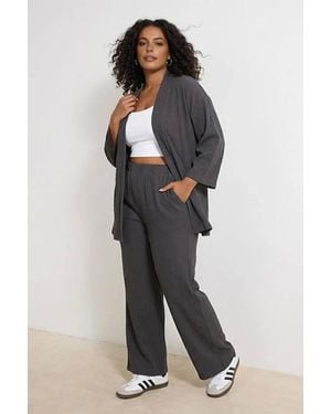 WOVCOR Textured Relaxed Fit Open Front Top & Wide Leg Trouser Co-Ord Set - Grey