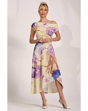 Jolie Moi Draped Asymmetric Jersey Midi Dress - Multicolour