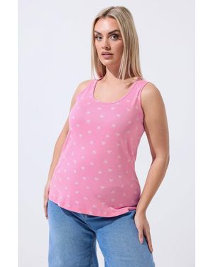 Yours Bow Ribbed Vest Top - Pink