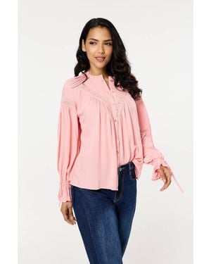 Liquorish Light Lace Detail Shirt - Pink