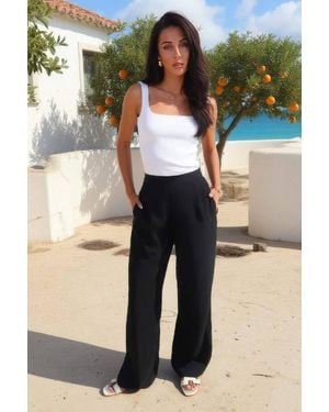 AX Paris Linen-Look Wide Leg Trousers - Black