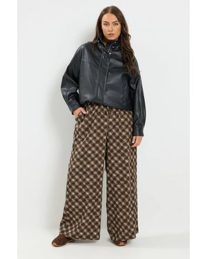 Yours Checked Wide Leg Trousers - Brown